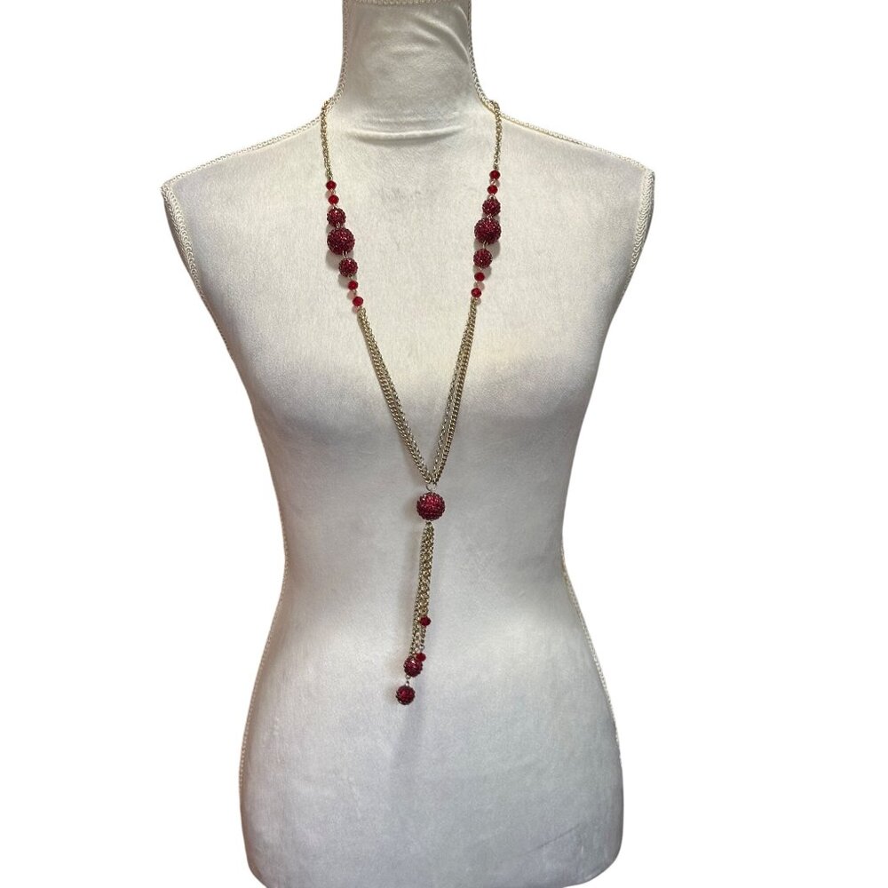 Elegant Rhinestone Crystal Clayball Long Necklace Disco Ball Boho Chic Whimsical